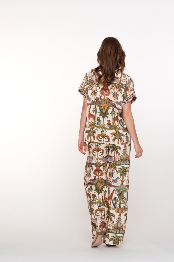 STRAIGHT LEG PANTALON MET PRINT 51355 70 000010 OFF WHITE/GREEN COMBI
